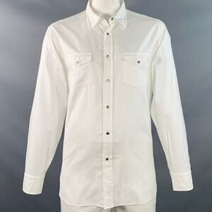 BRIONI Size XL White Cotton Two Pockets Snaps Long Sleeve Shirt